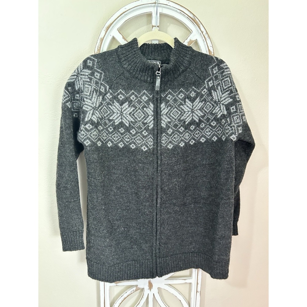 Norwear womens xlarge Dark Gray Fair Isle Cabin Core Norway wool zip up Sweater